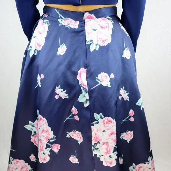 2 Cute Brand Navy Floral Two Piece Formal Gown $469